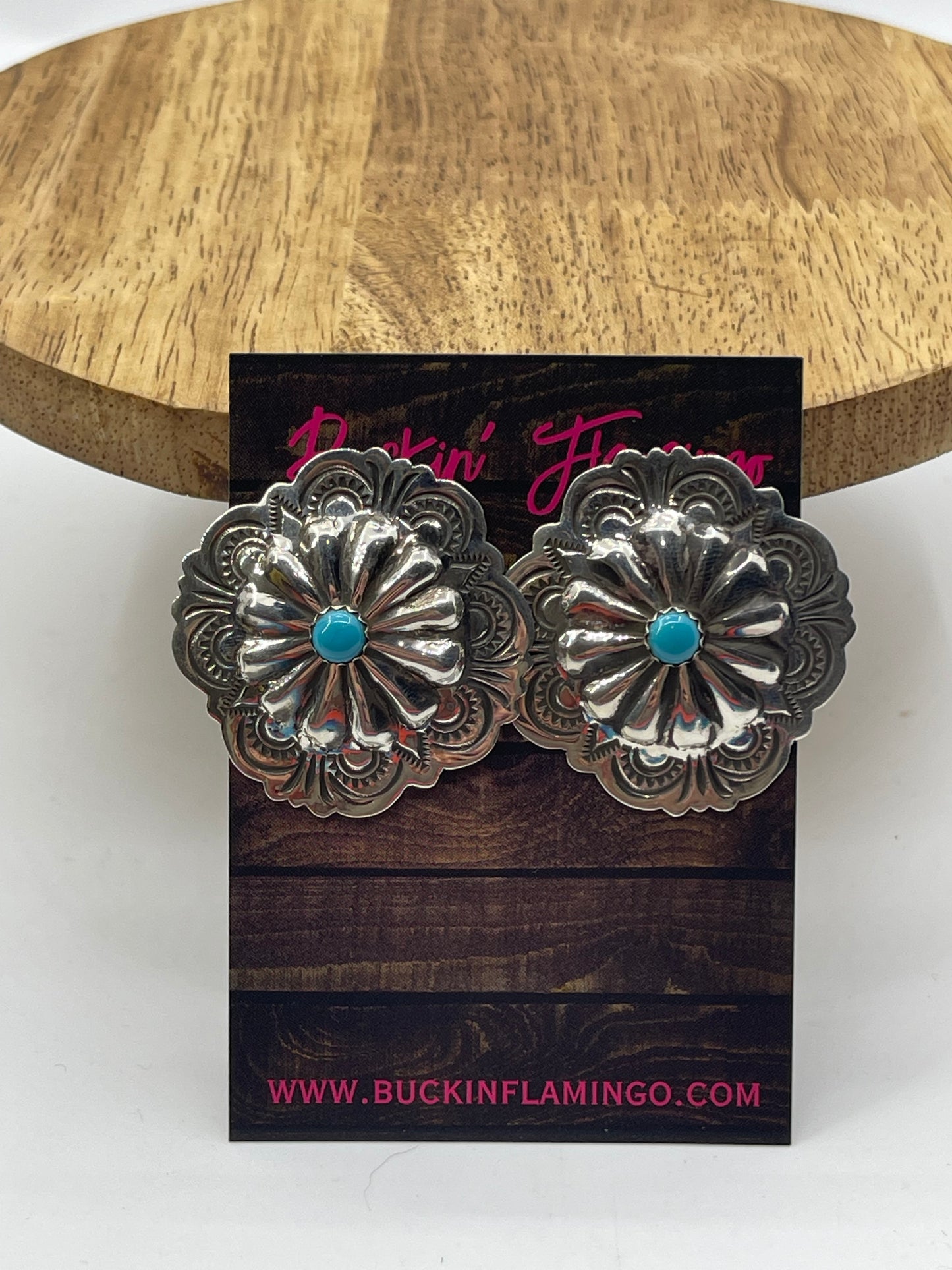 Concho Turquoise Post Earrings by Genevieve Blackgoat, Navajo