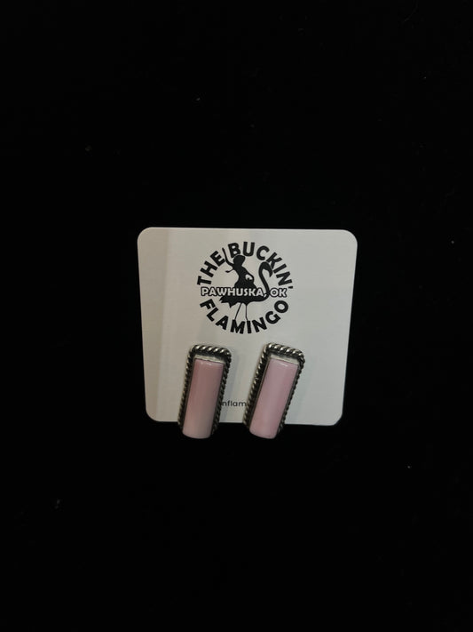 Rectangle Pink Conch Shell Post Earrings by Judith Dixon, Navajo