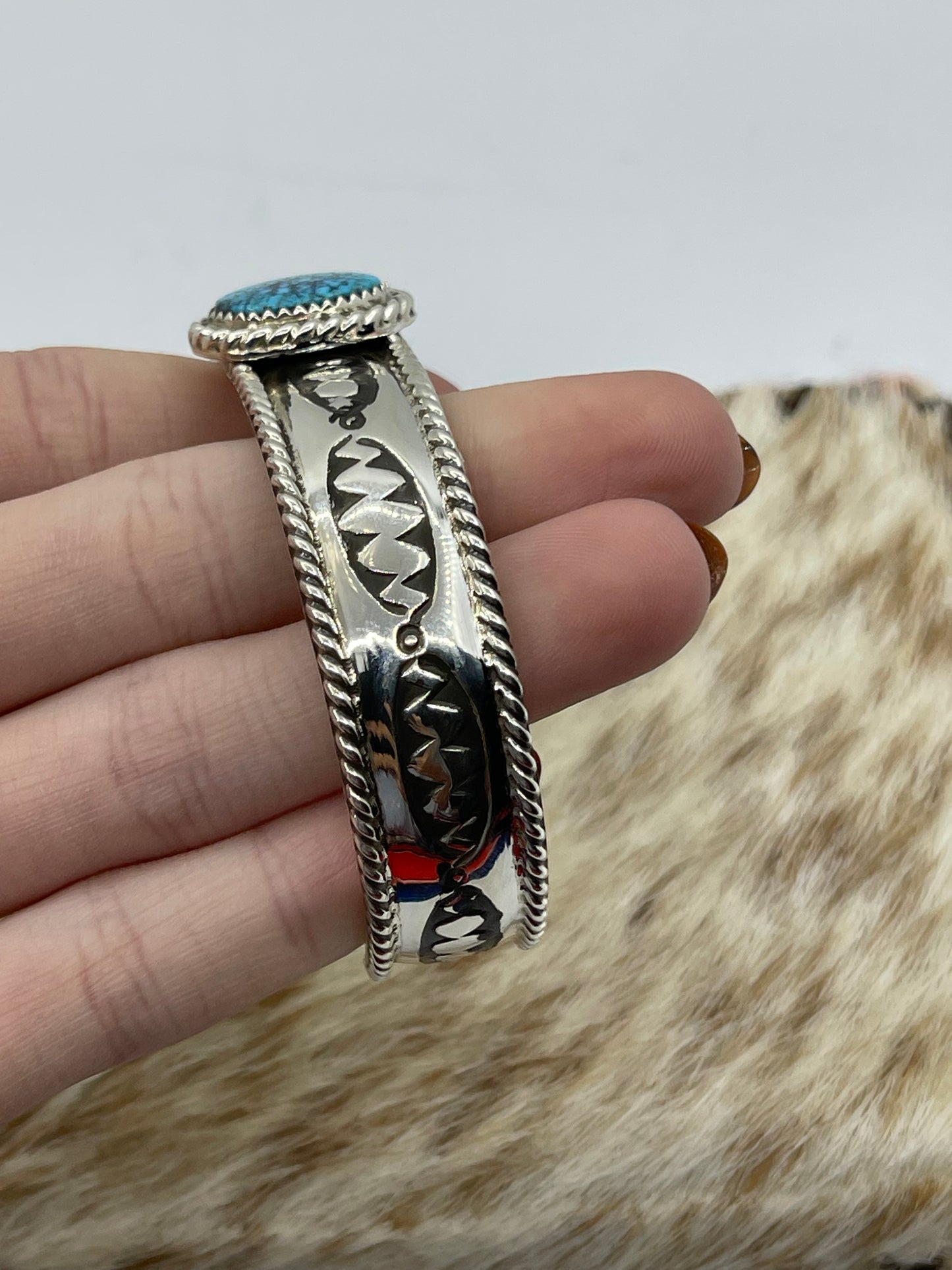 6 1/4"-7 1/2" Highgrade Kingman Web Turquoise Cuff by Jason Bahe, Navajo