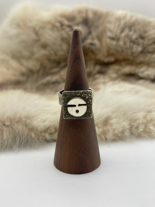 Adjustable 7.0-11.0 Sun Face Ring by Alex Sanchez, Navajo