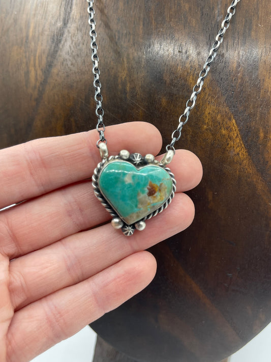 16" Kingman Turquoise Heart Necklace by Donovan Skeets, Navajo
