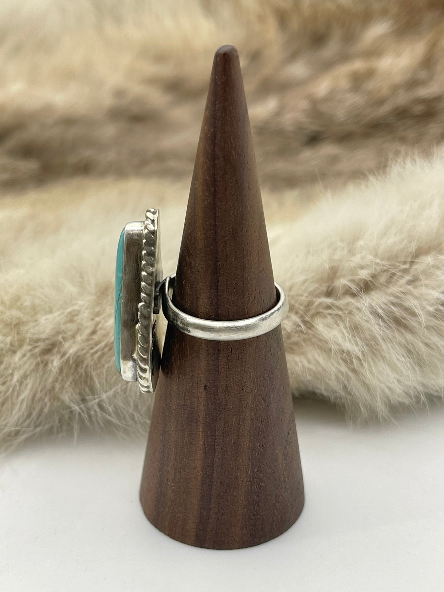 Adjustable 6.0-10.0 #8 Turquoise Ring by Larson Chee, Navajo