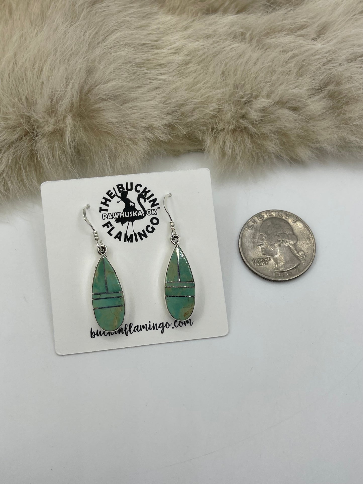 Green Turquoise Teardrop Earrings by James Manygoats, Navajo