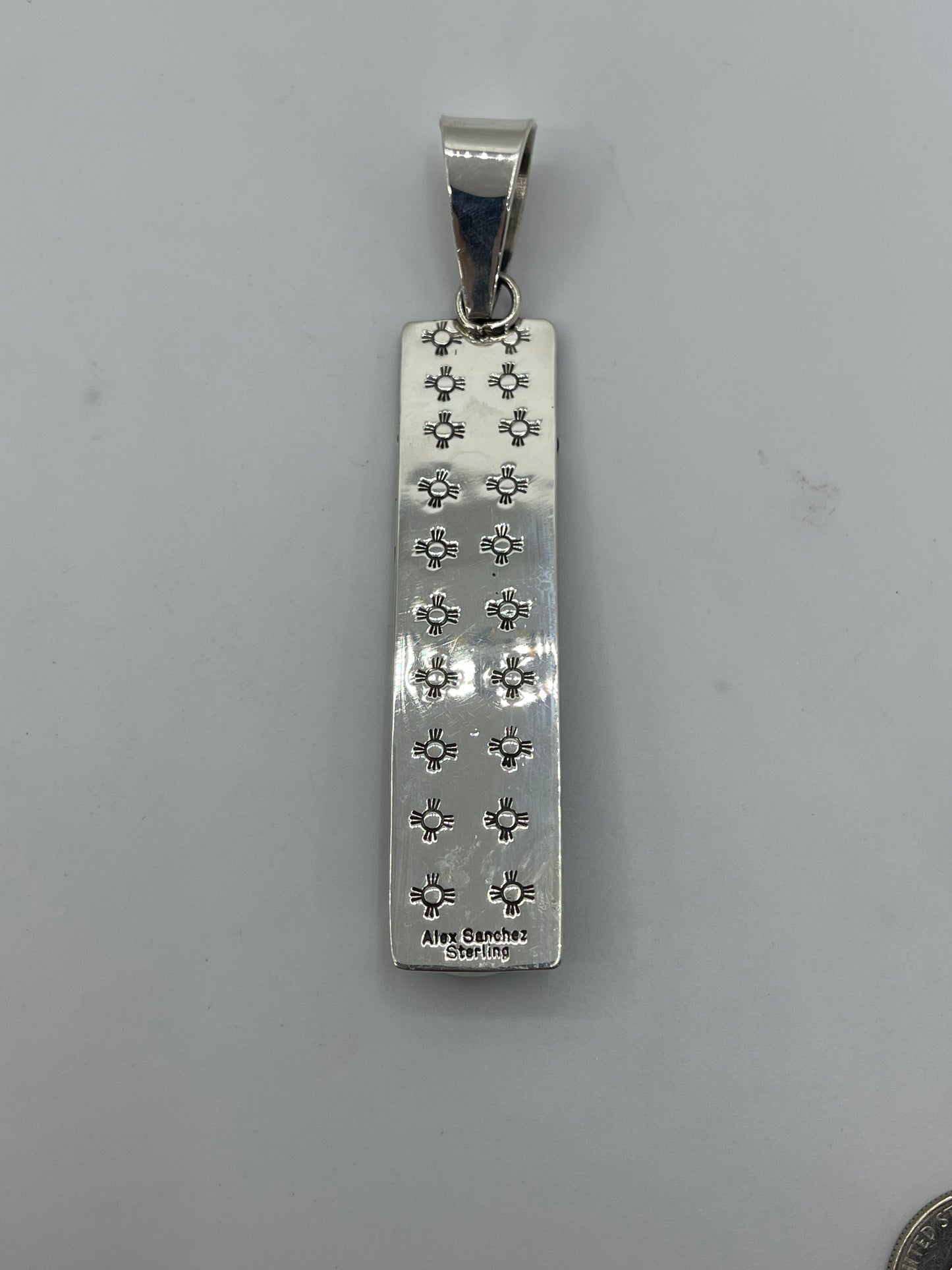 Long Rectangle Pendant with High Grade Kingman Web Turquoise by Alex Sanchez, Navajo