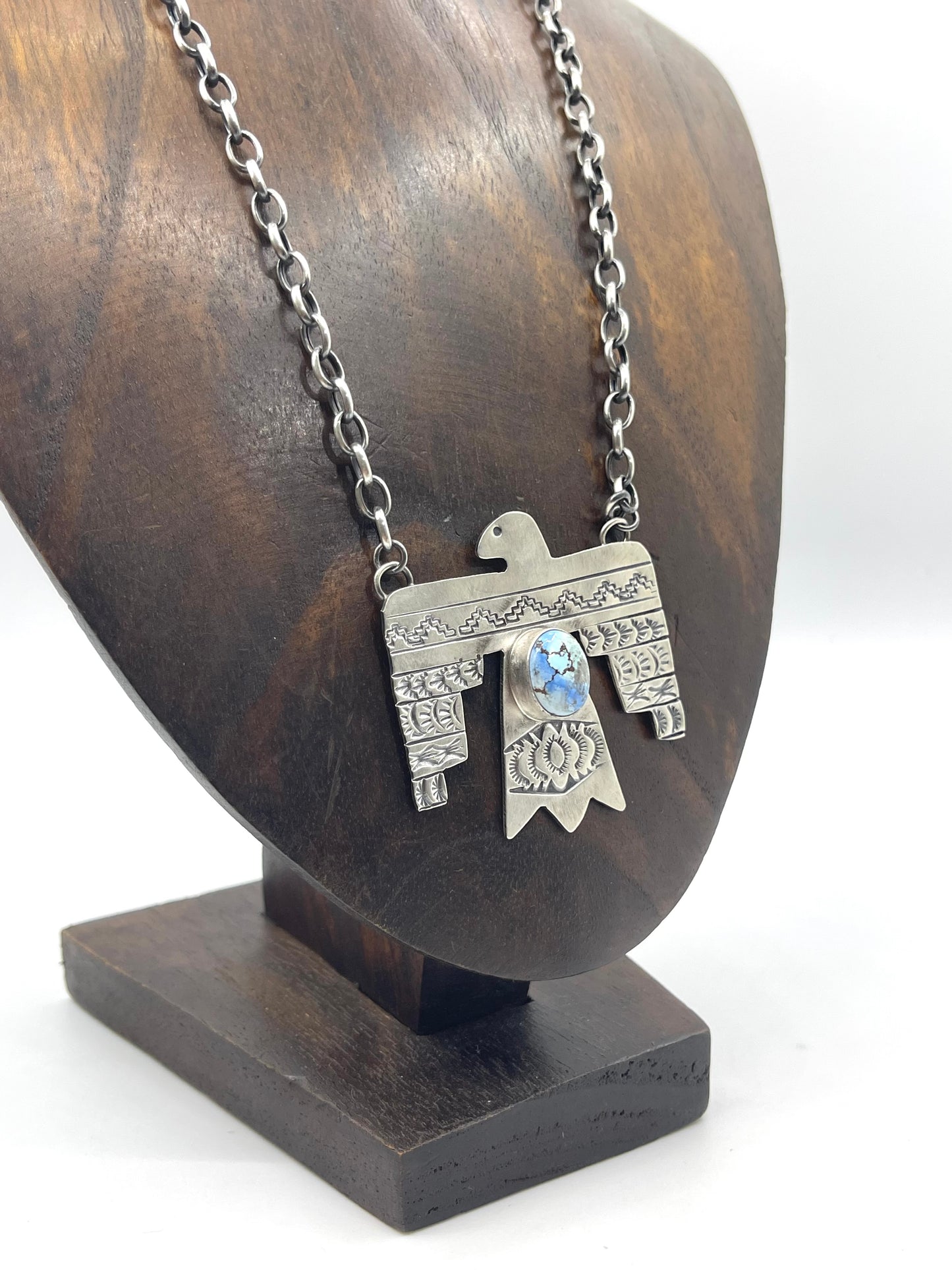 19" Golden Hills Turquoise Thunderbird Necklace by Rick Enriquez, Navajo