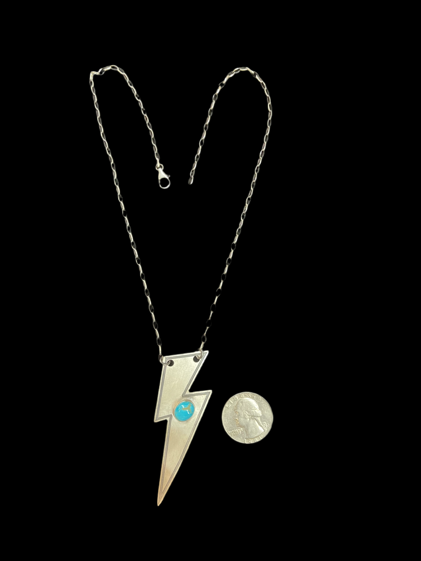 17" Sterling Silver Lighting Bolt Necklace with Sleeping Beauty Turquoise