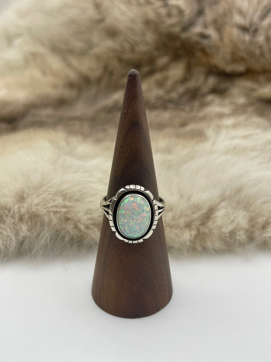 9.5 White Opal Ring by Amos Begay, Navajo