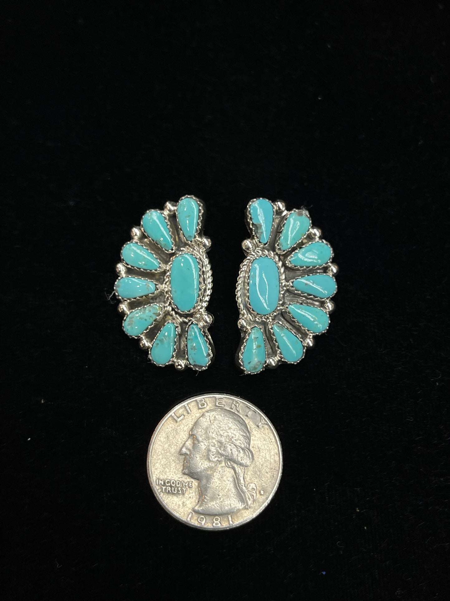 Half Cluster Turquoise Earrings by Alicia Wilson, Navajo