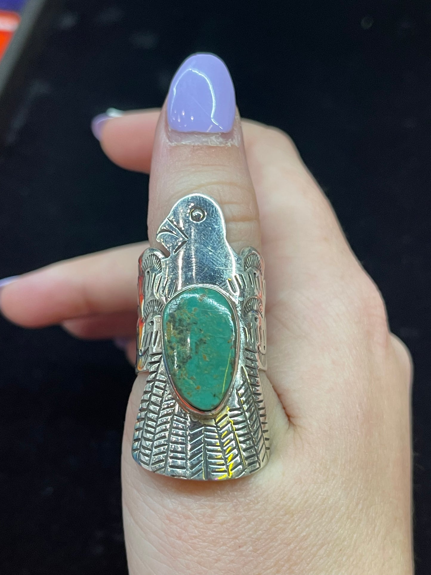 Green Turquoise Thunderbird Ring