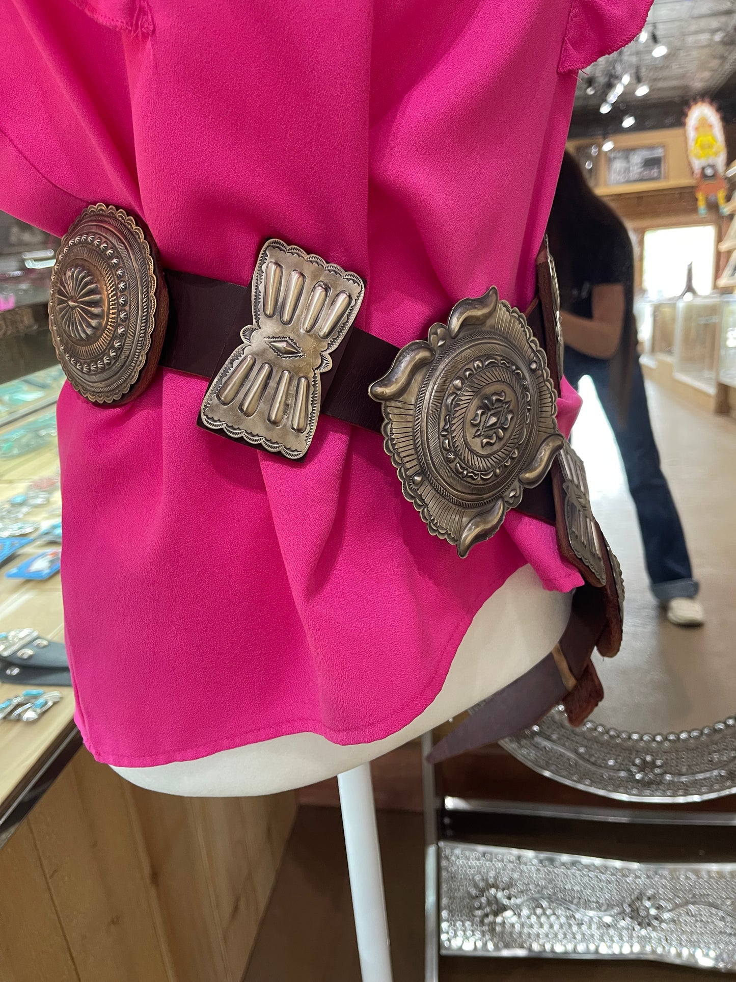 44" Large Concho Leather Belt by Eugene Charley, Navajo