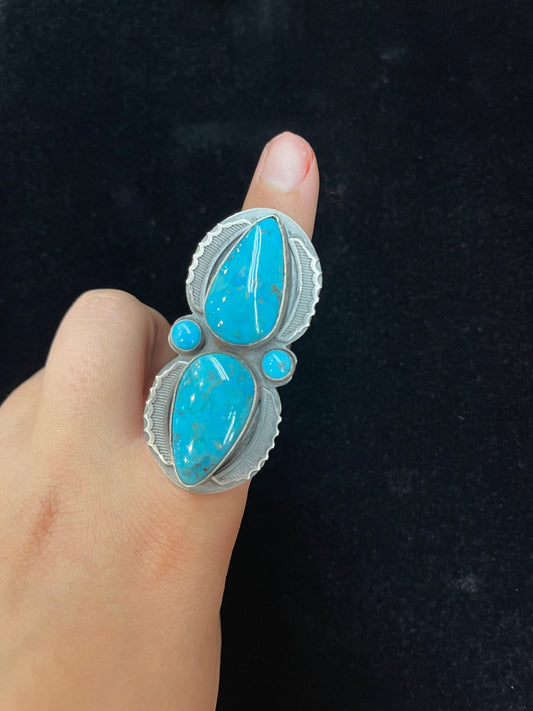 8.0 Big Kingman Turquoise Ring by Gilbert Platero, Navajo