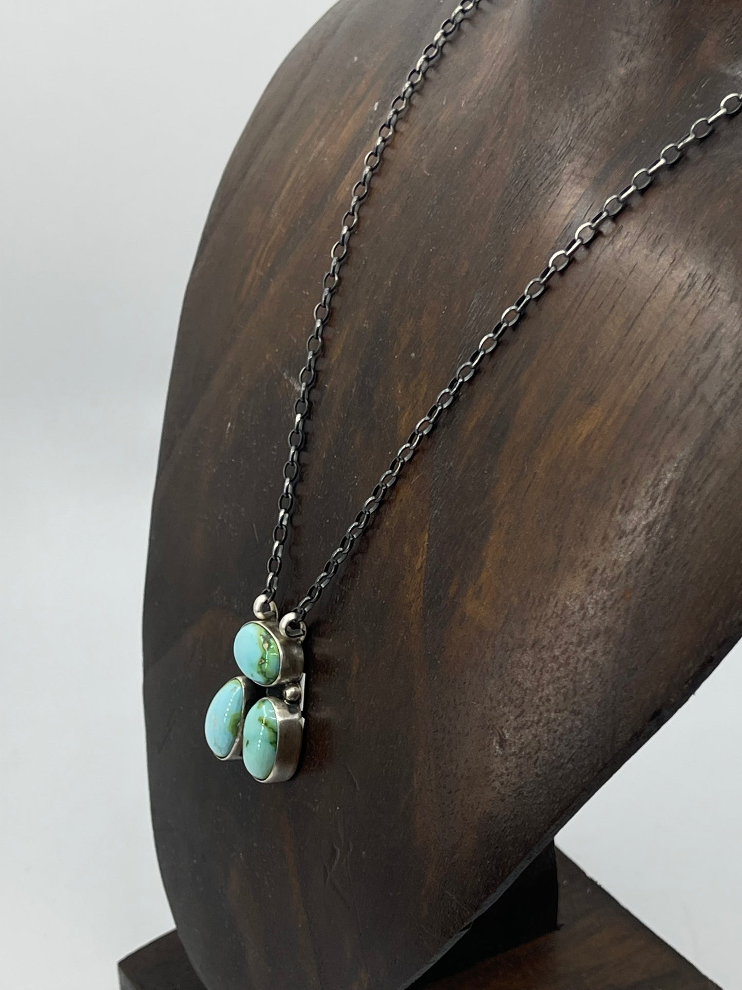 LOT 21 1/18 3 stone Sonoran Gold Turquoise Cluster Necklace by Donovan Skeets, Navajo