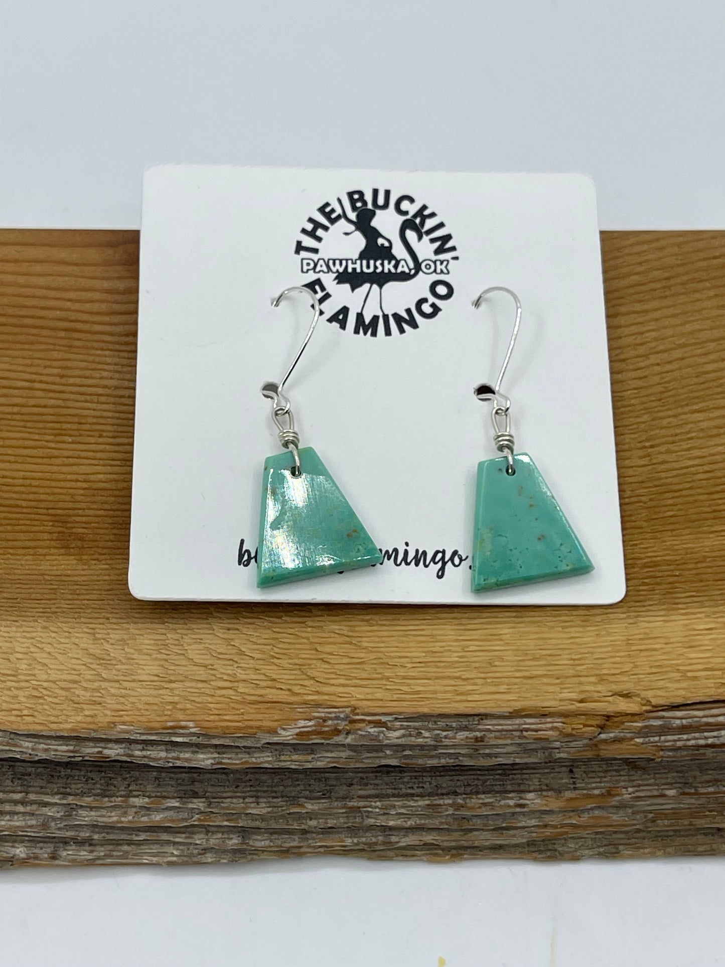 Small Turquoise Slab Dangle Earrings by Raymond Tenoria, Santo Domingo
