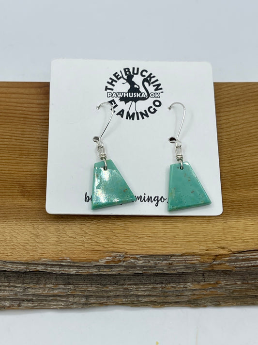 Small Turquoise Slab Dangle Earrings by Raymond Tenoria, Santo Domingo