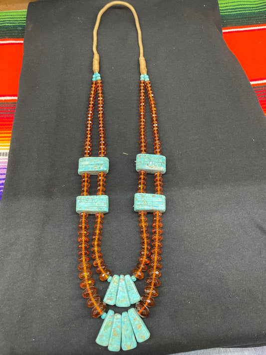 Graduated Amber Beads with Turquoise Necklace