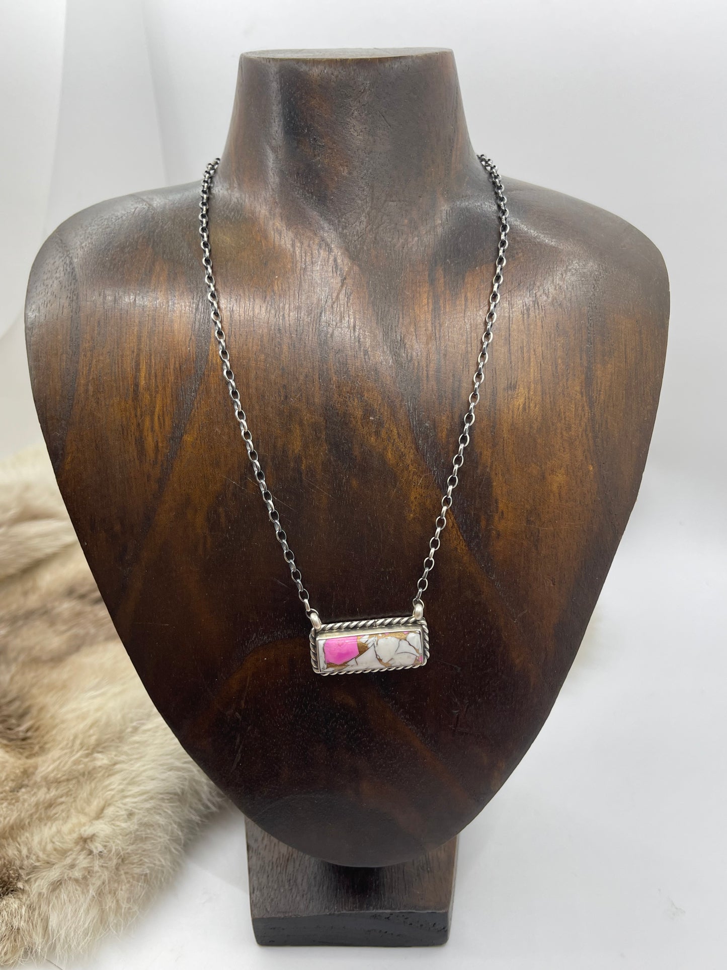 16" Cotton Candy Bar Necklace by Johnny Dixon, Navajo