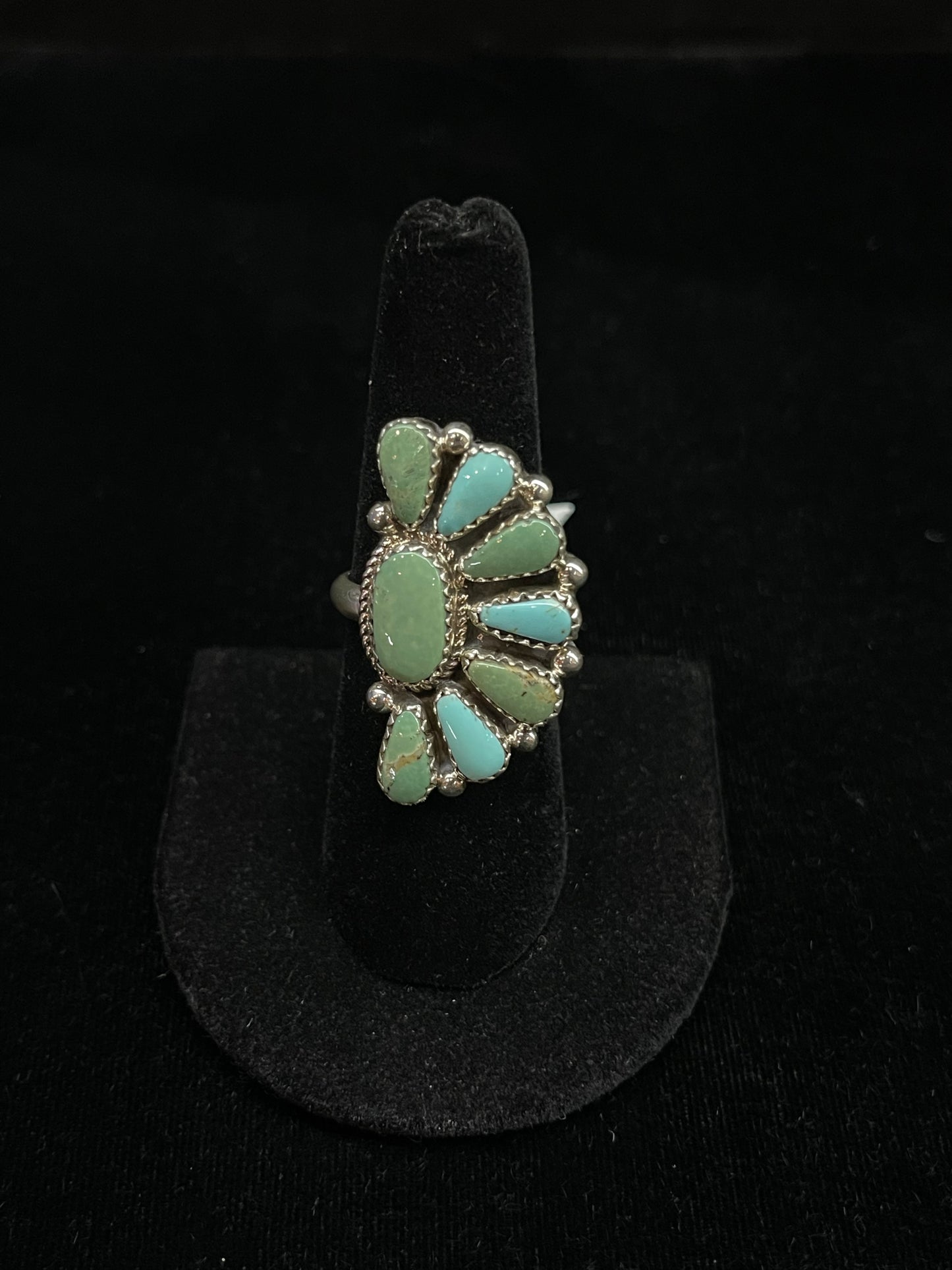 Adjustable Half Cluster Turquoise Ring by Alicia Wilson, Navajo