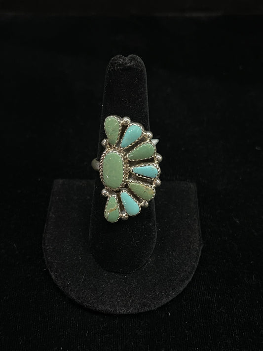 Adjustable Half Cluster Turquoise Ring by Alicia Wilson, Navajo