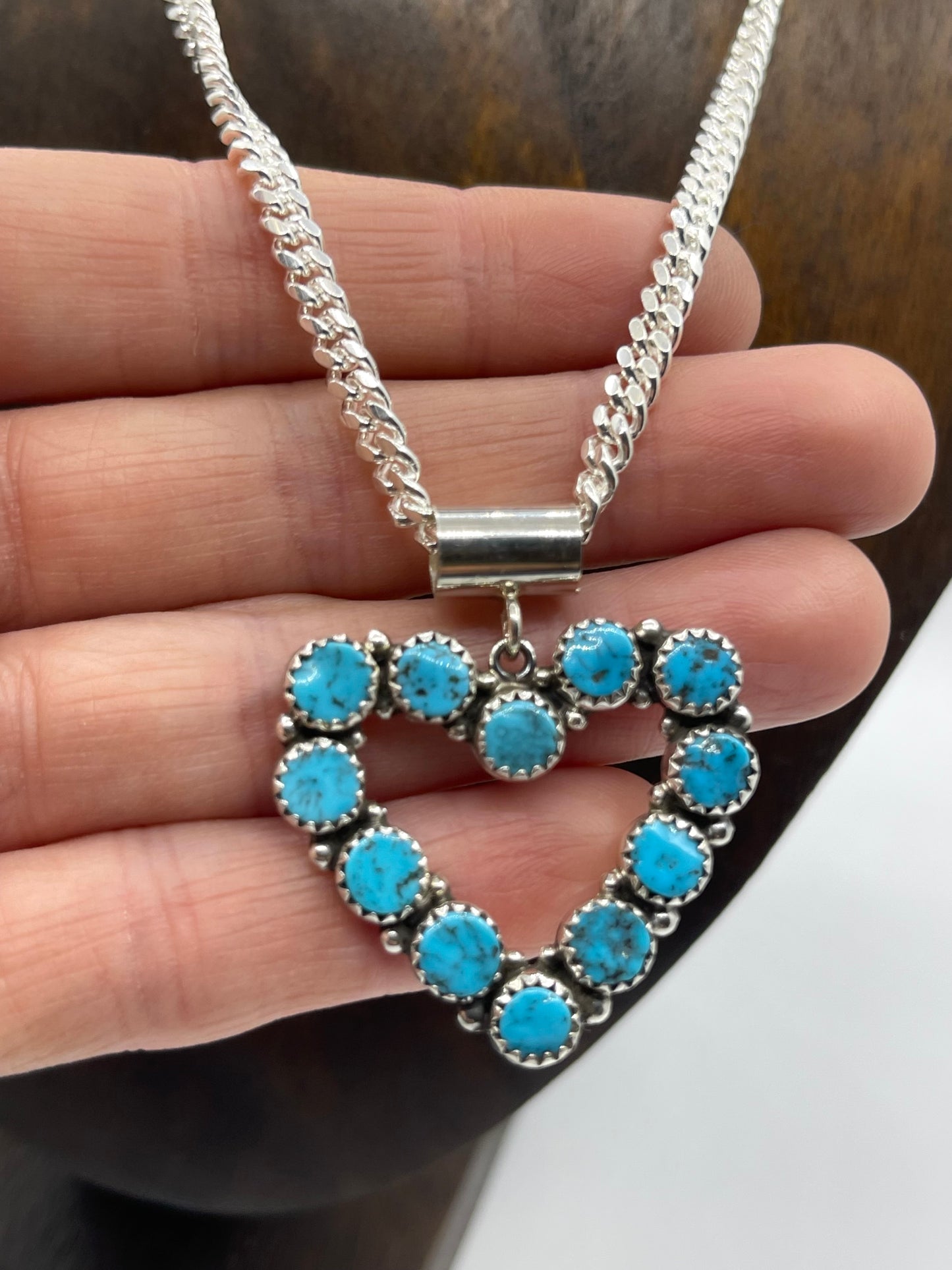 18" Turquoise Heart Pendant Necklace with a 5mm Bale by Martin Perry, Navajo