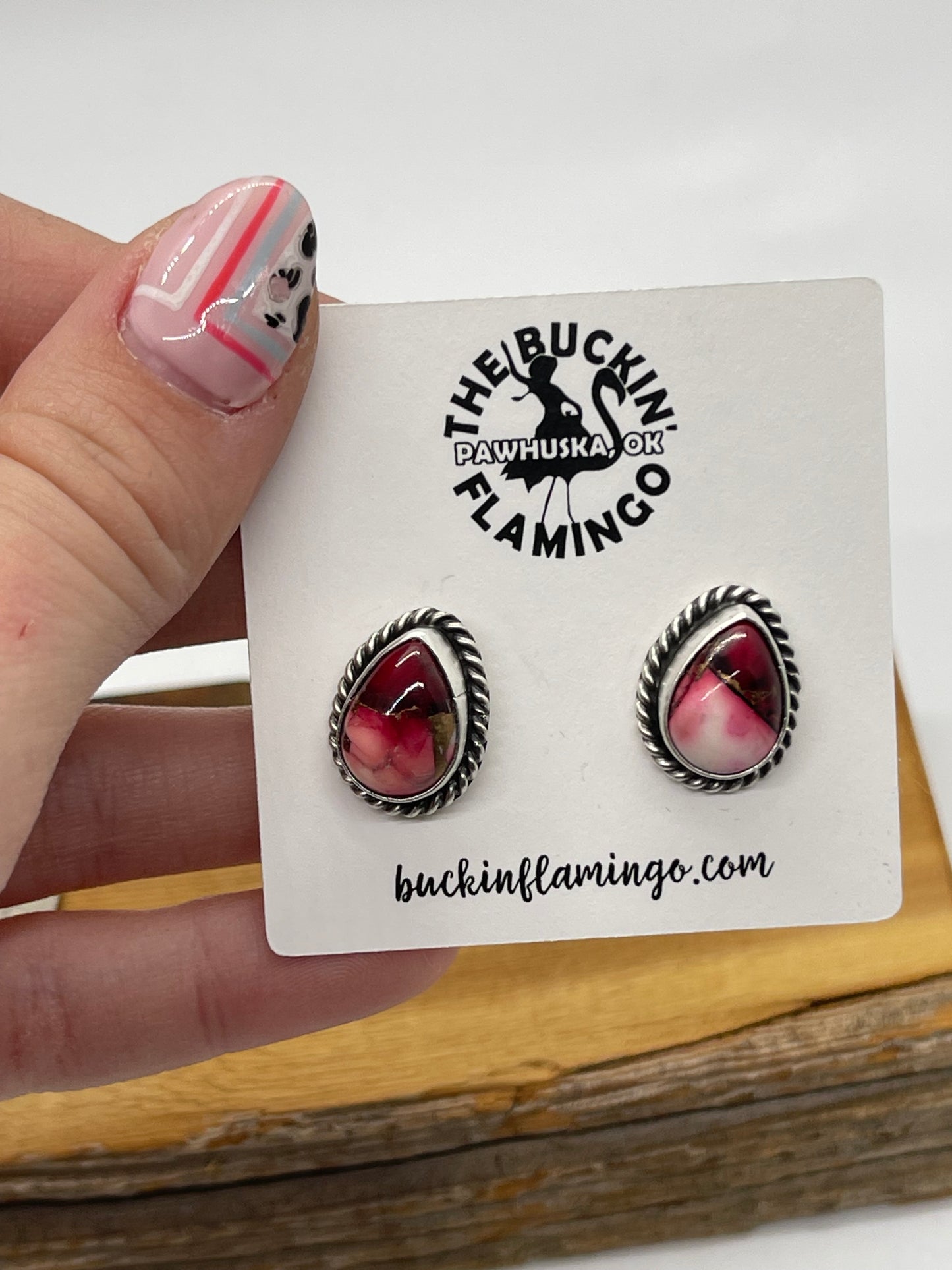 Dahlia Rose Teardrop Post Earrings by Judith Dixon, Navajo