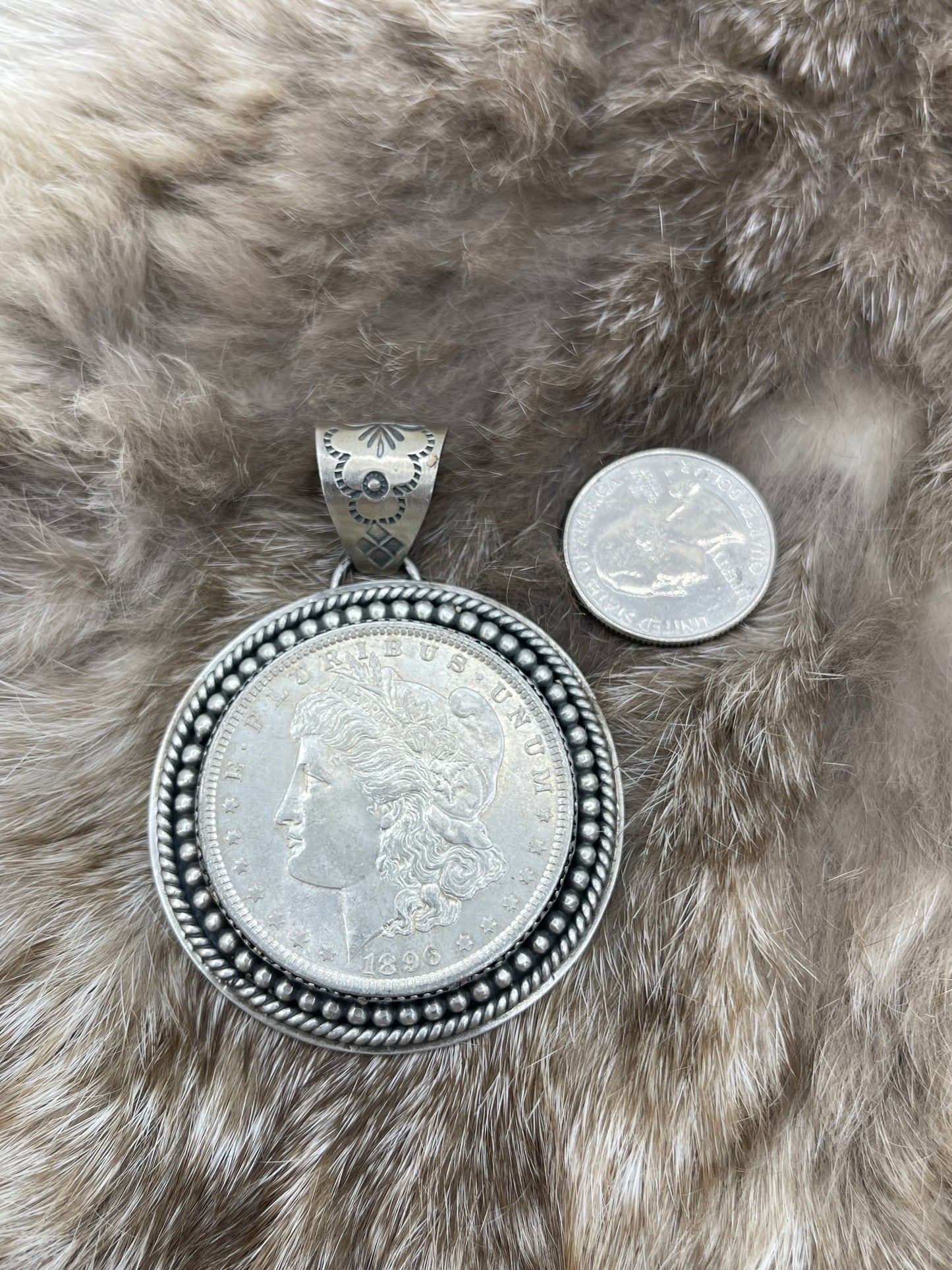 1896 Antique Silver Morgan Dollar Pendant with 10mm Bail by Jeff Largo, Navajo