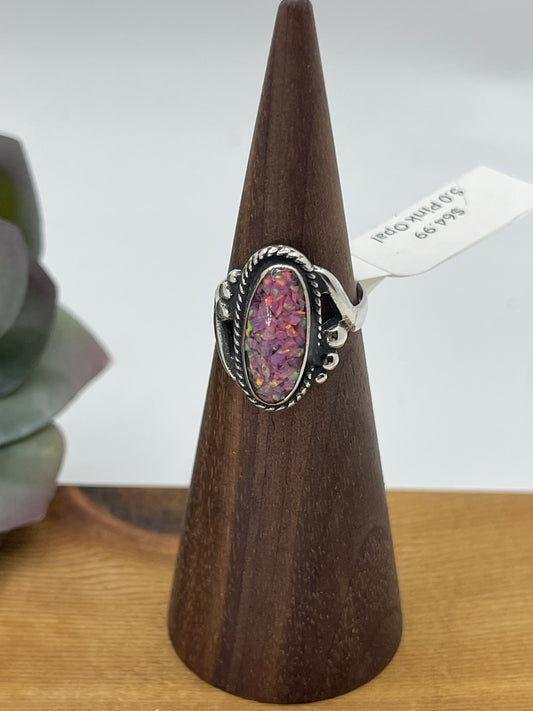 5.0 Pink Opal Oval ring by Running Bear, Navajo