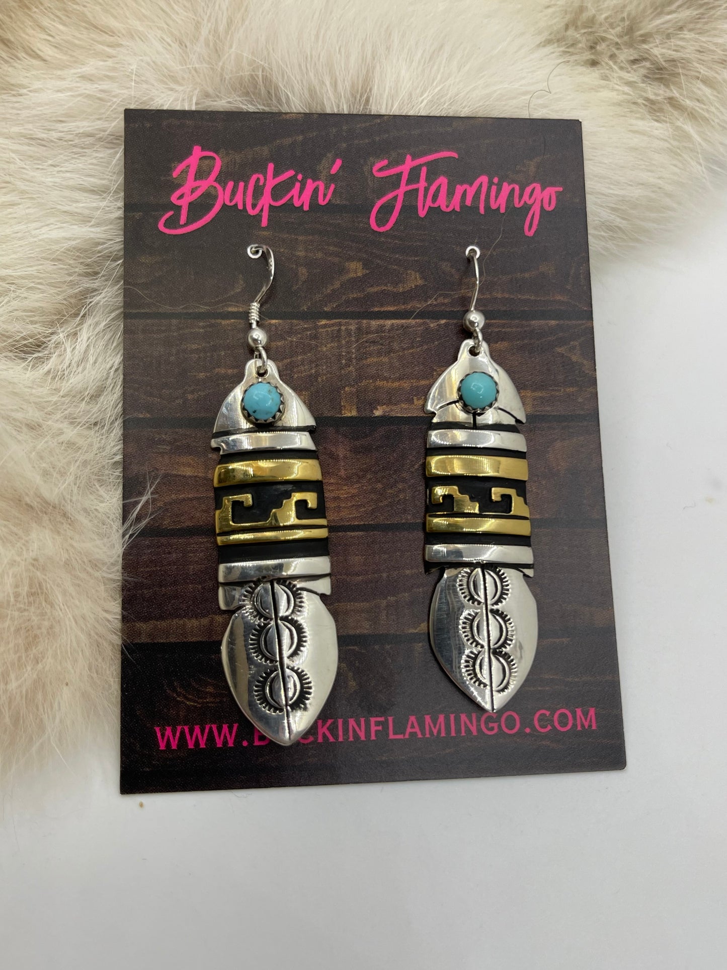 Silver And Brass Feather Earrings By Tommy And Rose Singer, Navajo