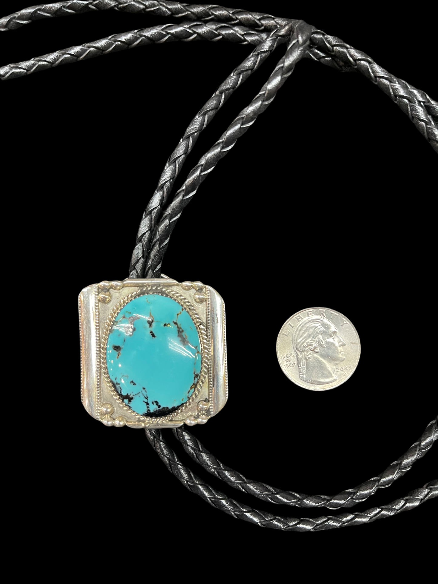 Kingman Turquoise Bolo Tie by Kenny Calabaza, Zuni