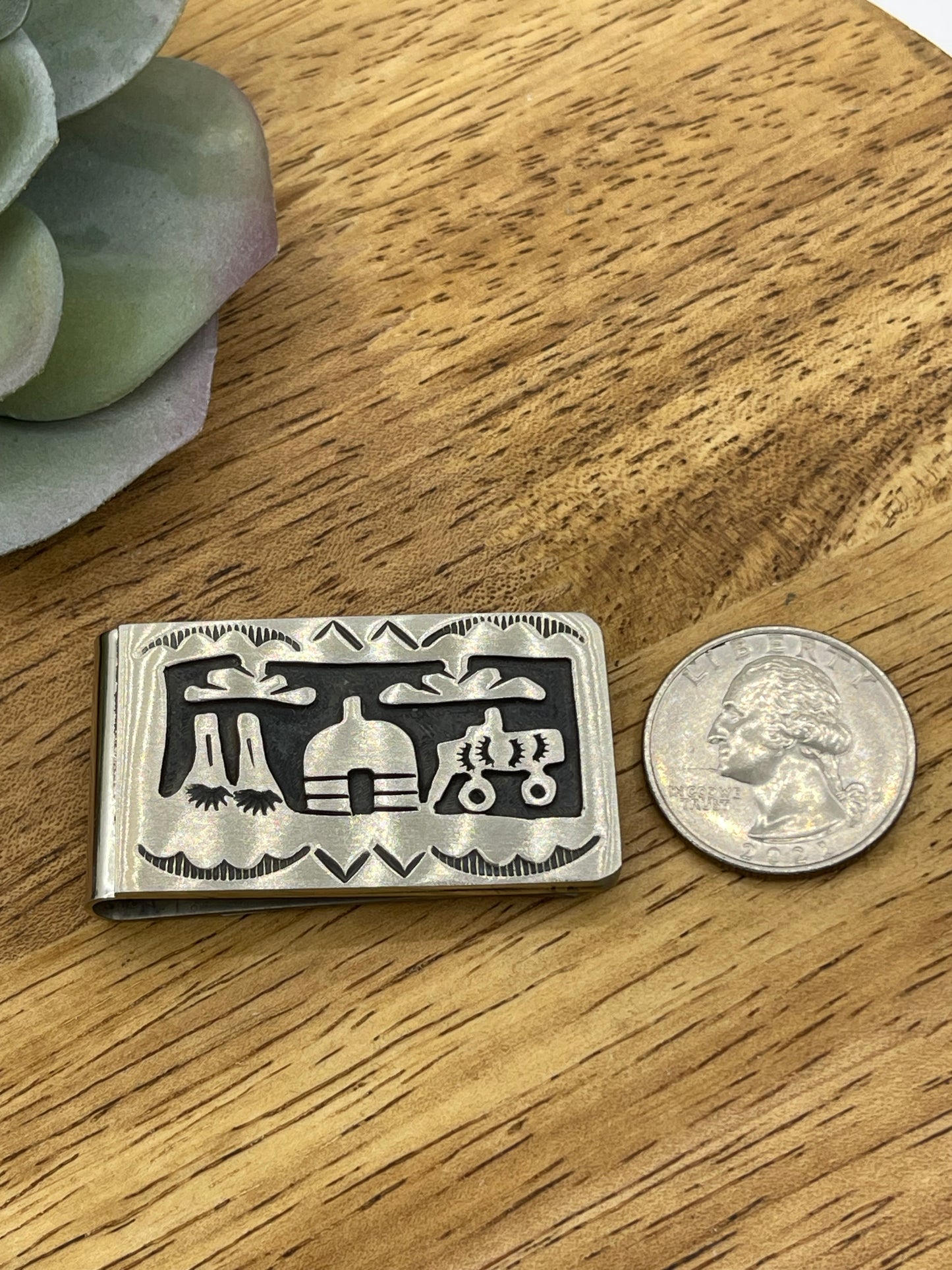 Sterling Silver Face Plate Money Clip by Ralph Bia Sr, Navajo
