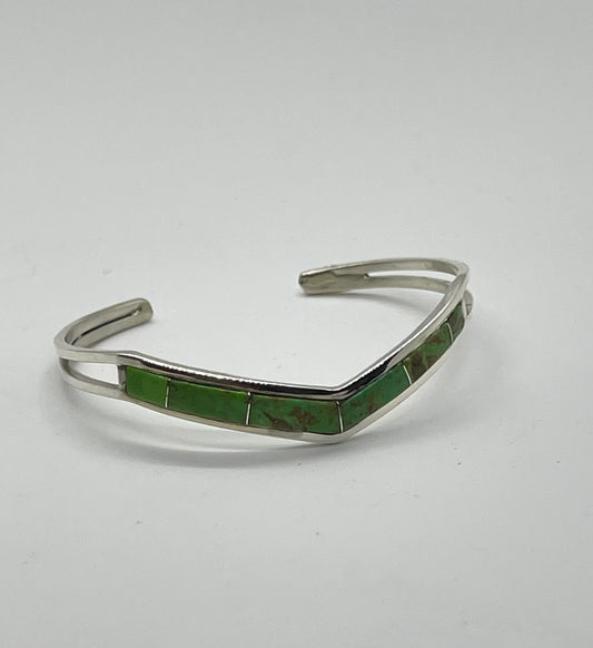 6" Green Gaspeite Inlay Cuff by Jamie Johnson, Navajo