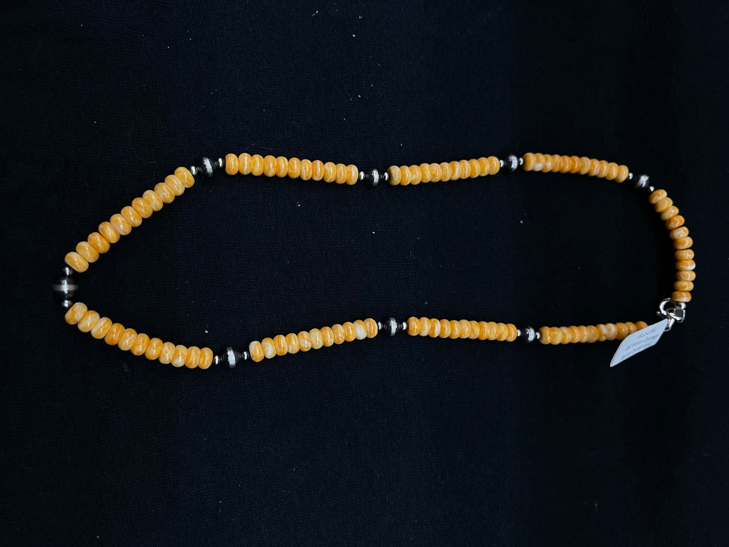 18" 6mm Orange Spiny Oyster and Navajo Pearls Necklace