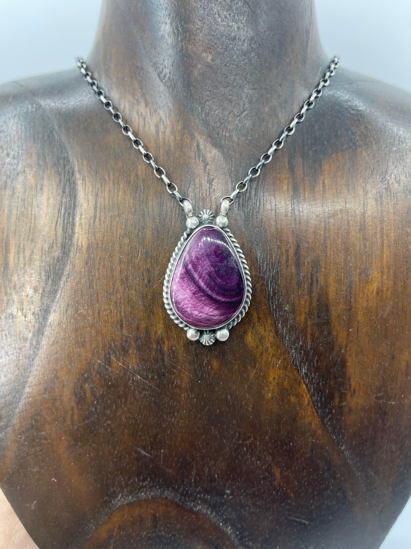 Purple Spiny Oyster Shell Teardrop Necklace by Irene Kee, Navajo