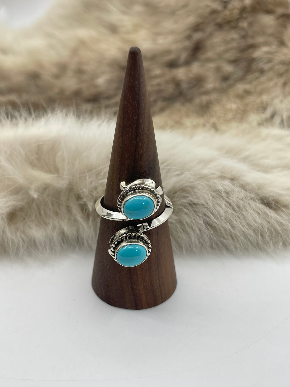 10.0 2 Stone Turquoise Semi-Adjustable Ring by Jimmy Garcia, Navajo