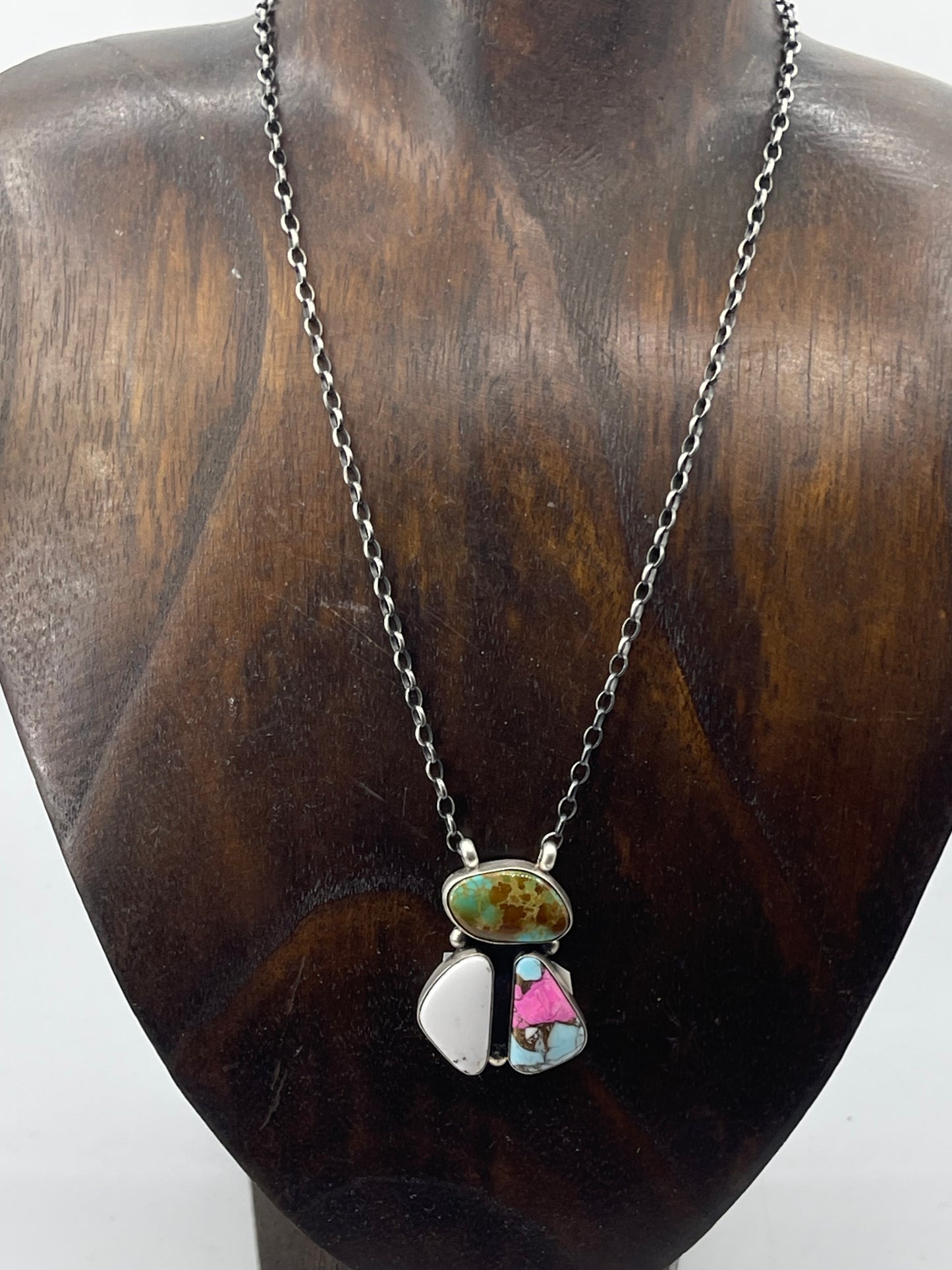 Turquoise, Cotton Candy, and White Buffalo Cluster Necklace by Donovan Skeets, Navajo