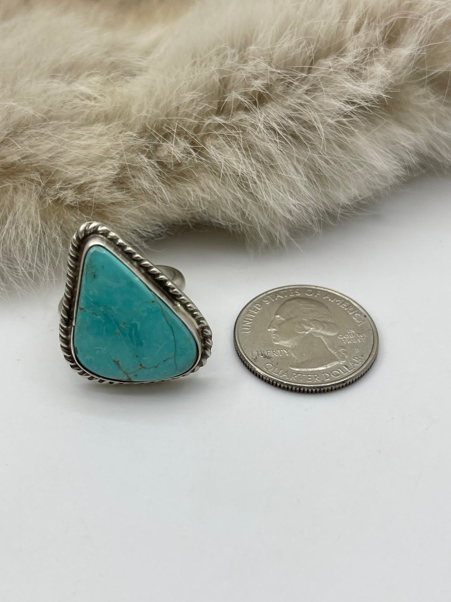 Adjustable 6.0-10.0 #8 Turquoise Ring by Larson Chee, Navajo