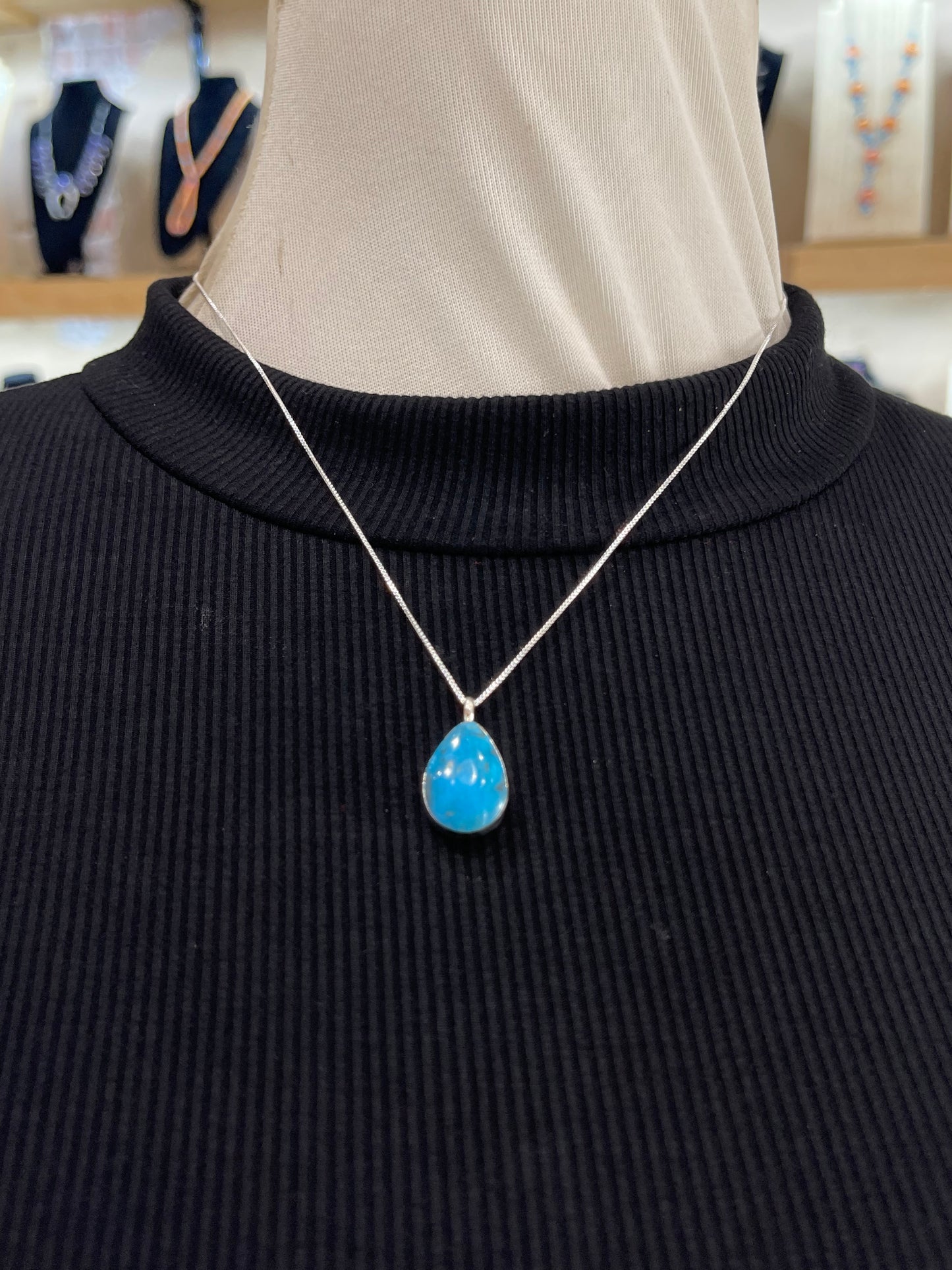18" Turquoise Teardrop Necklace by Sonyei Coho, Navajo