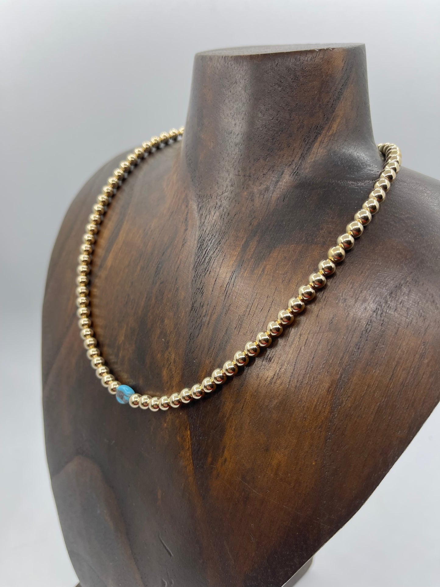 18"+3" 5mm 14k Gold Filled Necklace with a Turquoise Stone