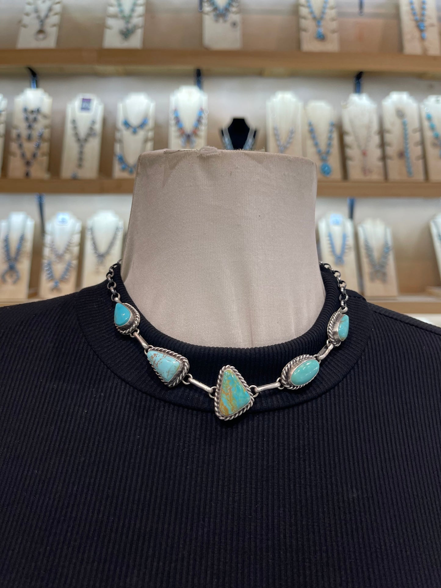 16" 5 Stone Kingman Turquoise Choker by Augustine Largo, Navajo