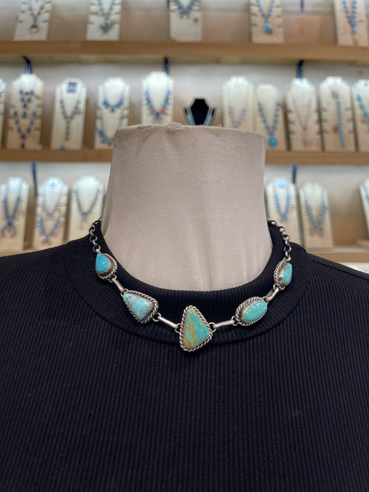 16" 5 Stone Kingman Turquoise Choker by Augustine Largo, Navajo