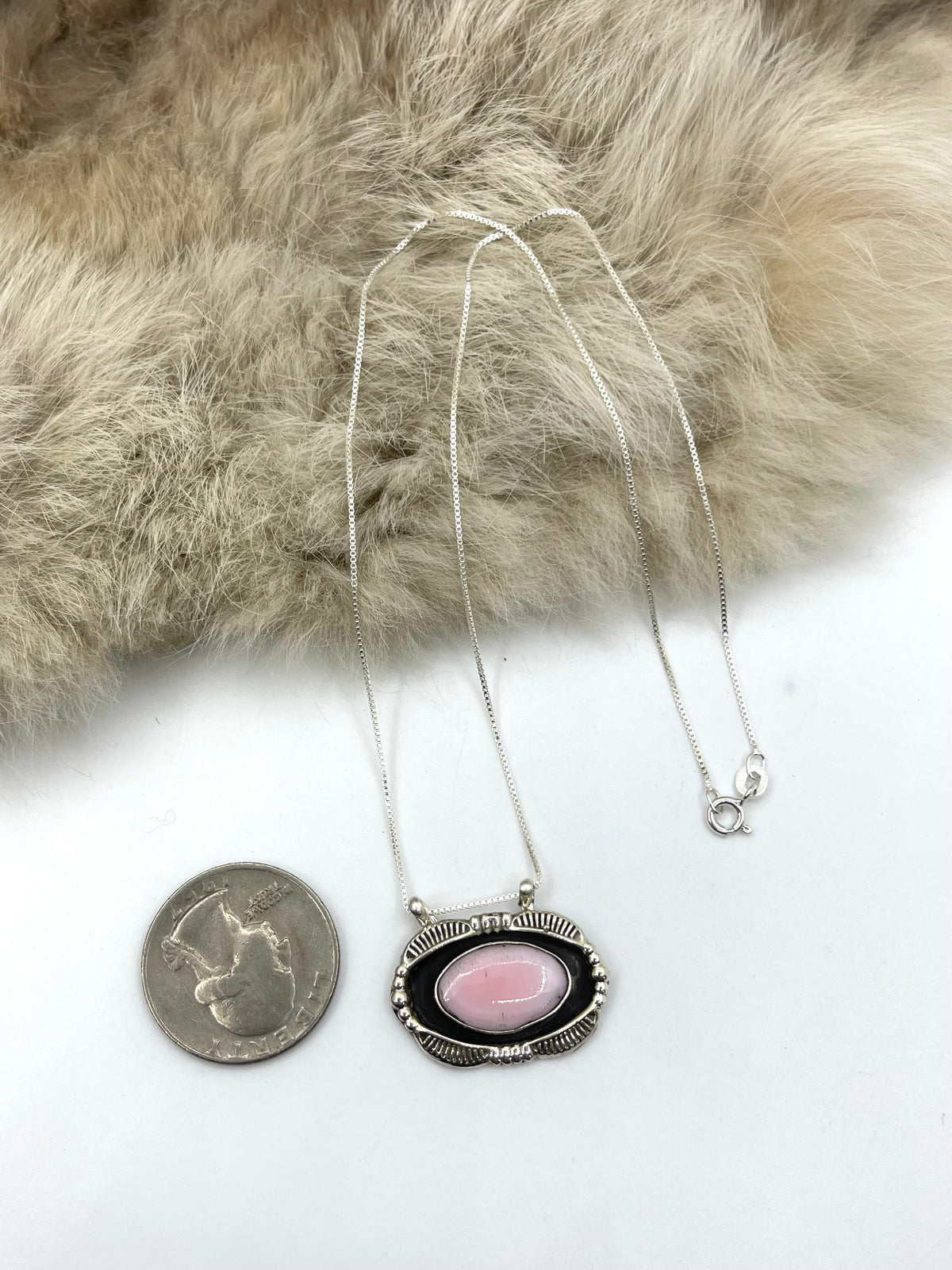 16” Pink Conch Shell Oval Necklace by Matthew Gordon, Navajo