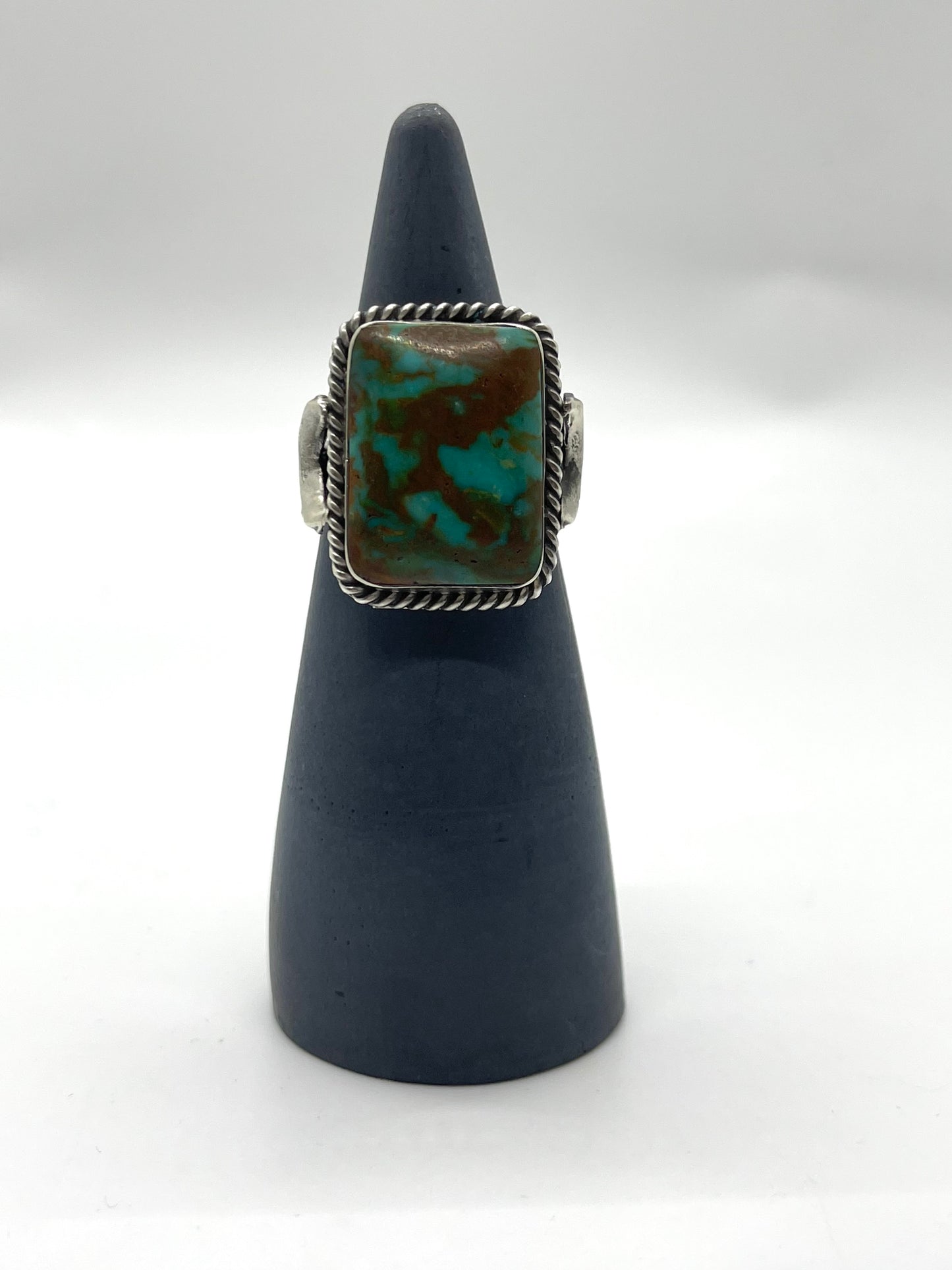 9.5 Kingman Turquoise Rectangle Ring by Gregg Yazzie, Navajo