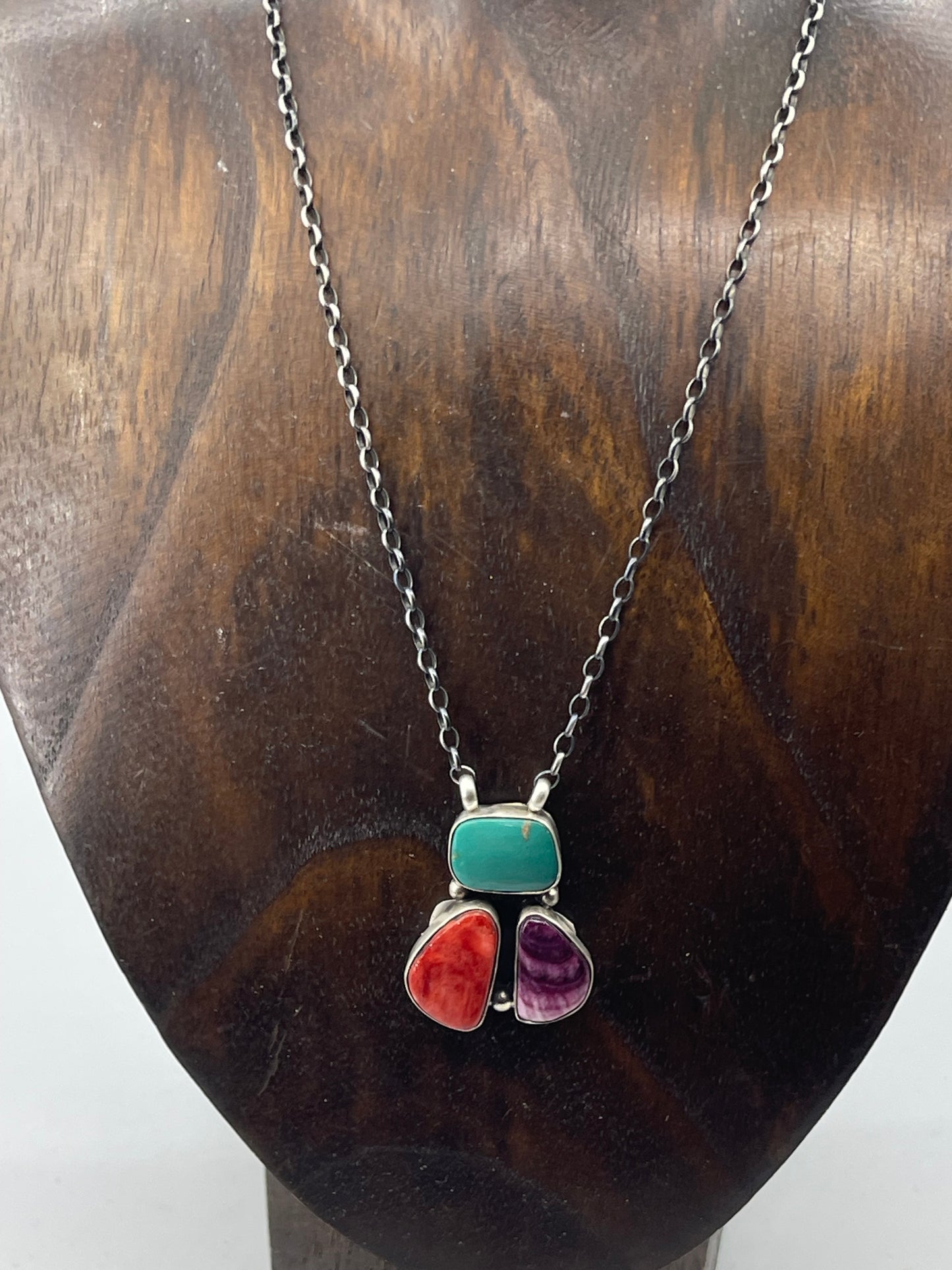 Royston Turquoise and Spiny Oyster Cluster Necklace by Donovan Skeets, Navajo