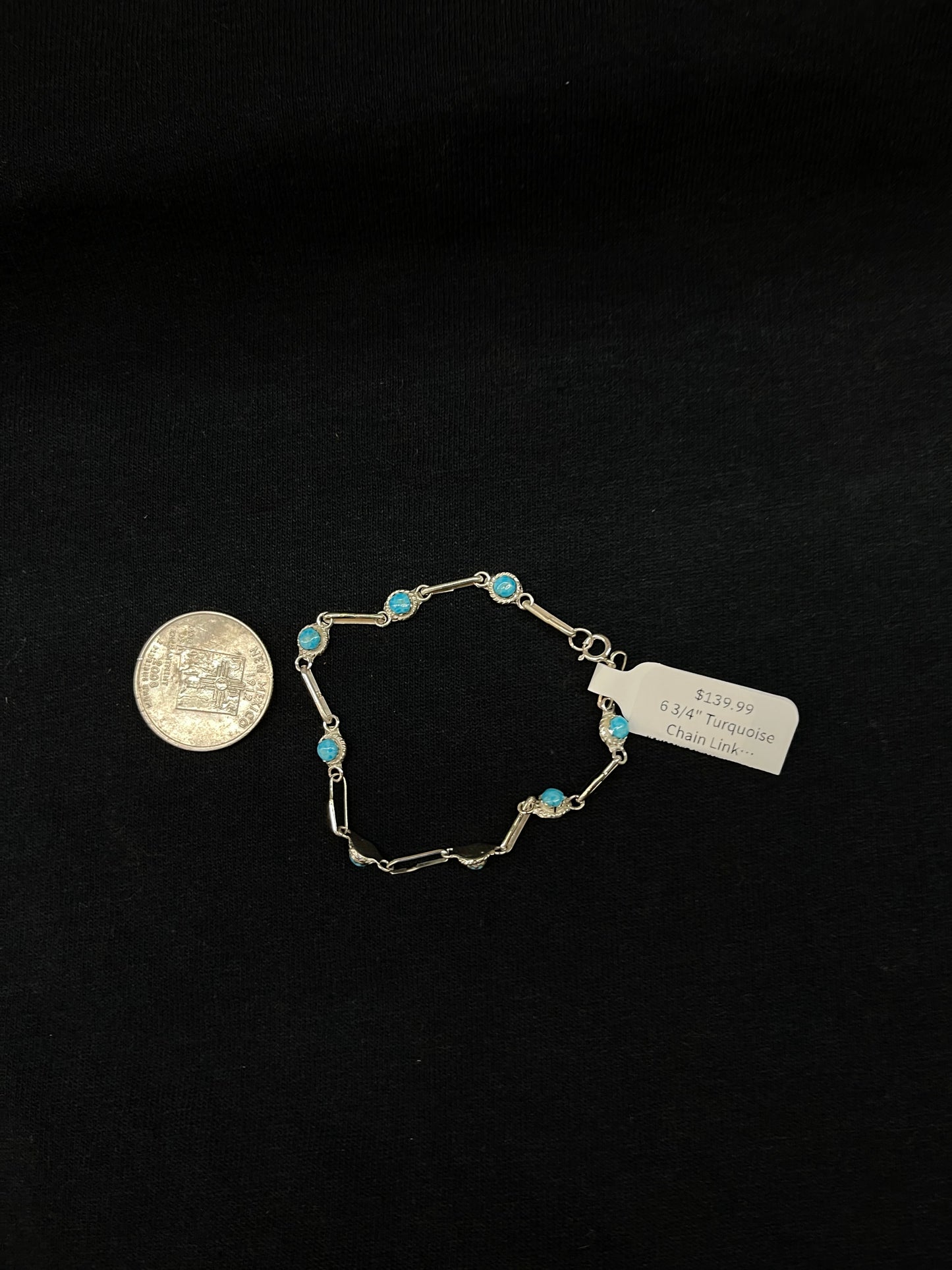 6 3/4" Turquoise Chain Link Bracelet by Rosie Laweka, Zuni