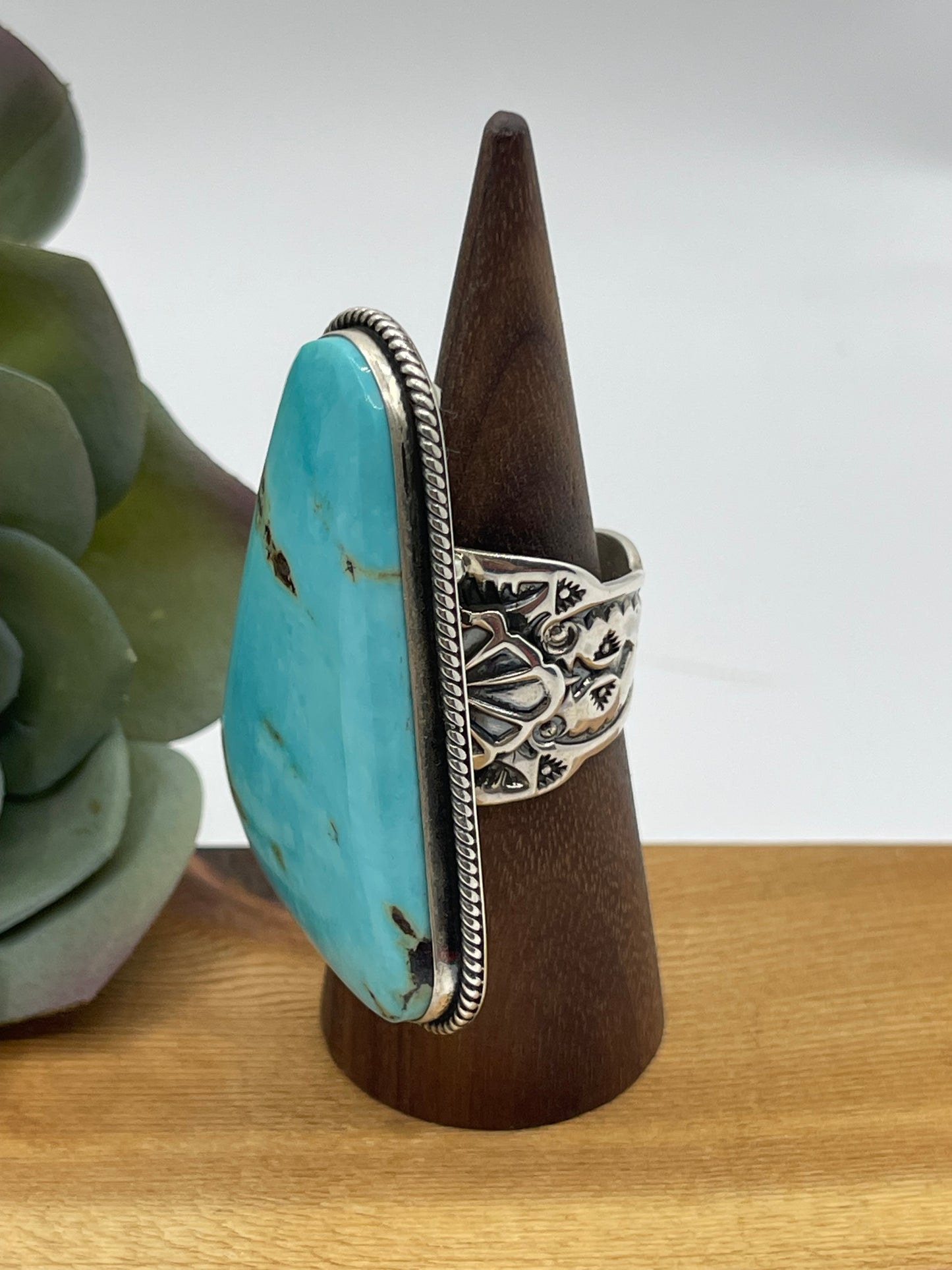 10.0 Turquoise Triangle Ring by Darrell Cadman, Navajo