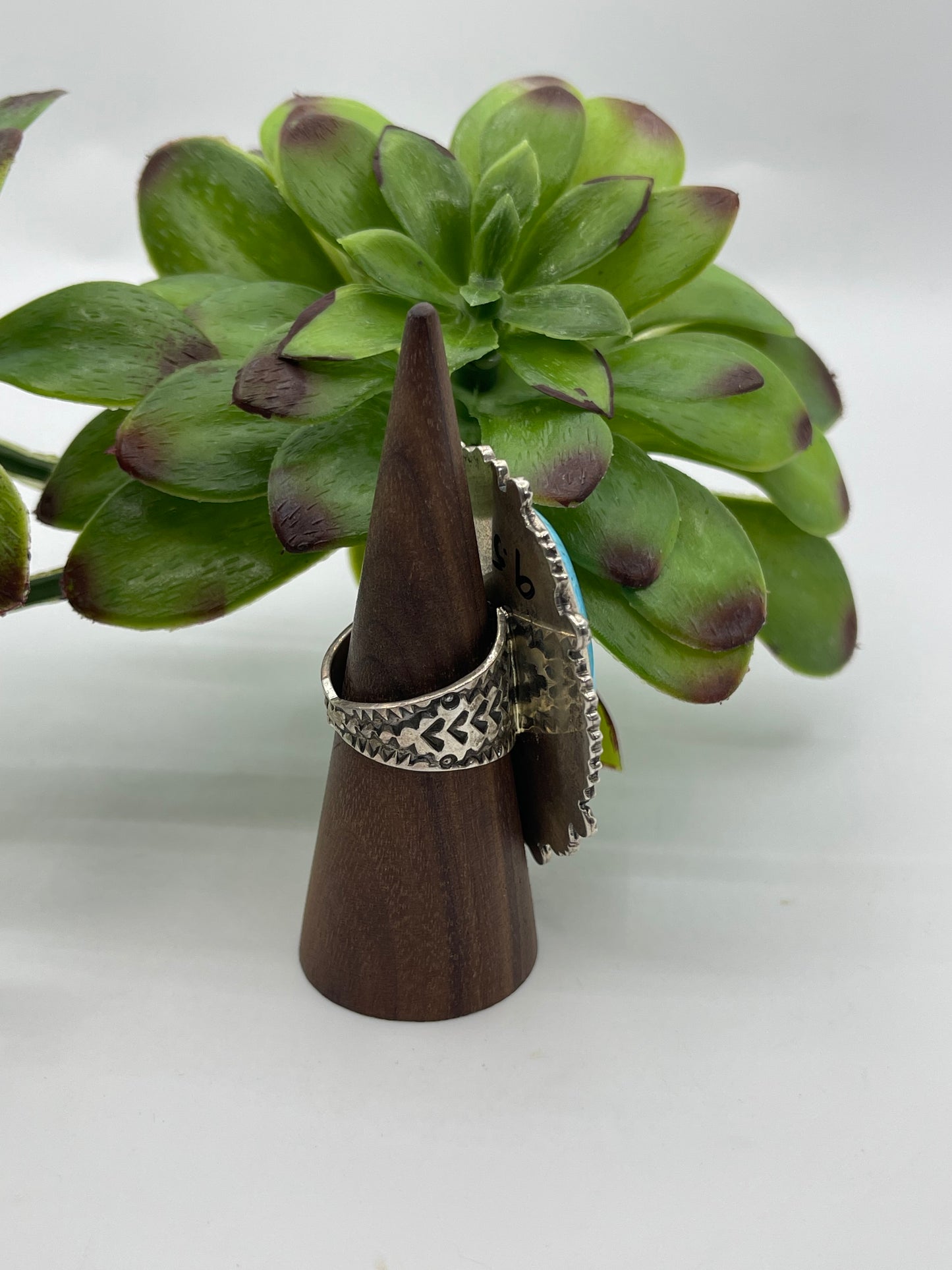 9.5 Oval Kingman Turquoise Ring By Harold Joe, Navajo
