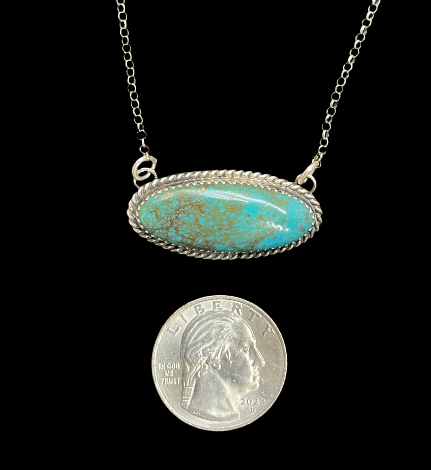 Turquoise Oval Bar Necklace by CLifton Davis, Navajo