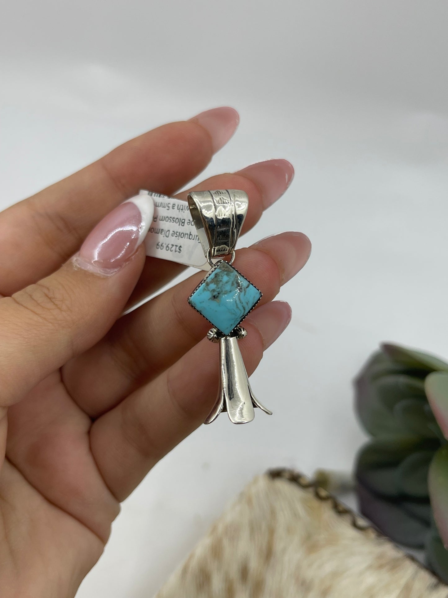 Turquoise Blossom Pendant by Sonyei Coho, Navajo