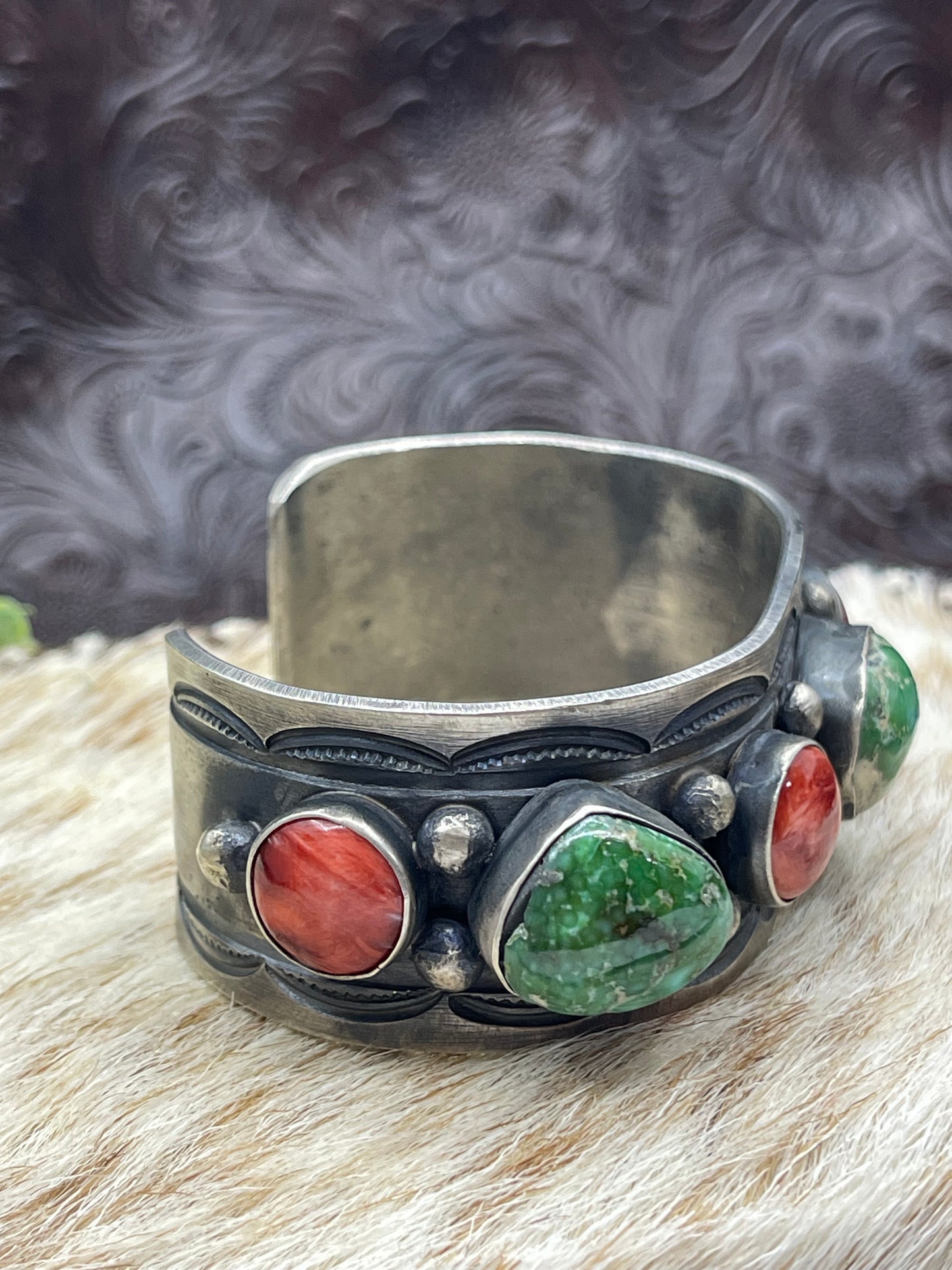 6.75" Red Spiny and Green Sonoran Gold Turquoise Cuff