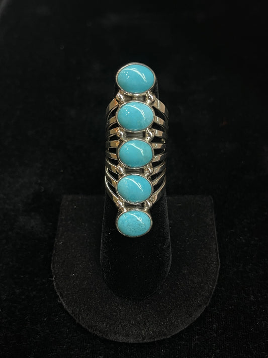 6.0 Five Stone Turquoise Ring by Thomas Yazzie, Navajo