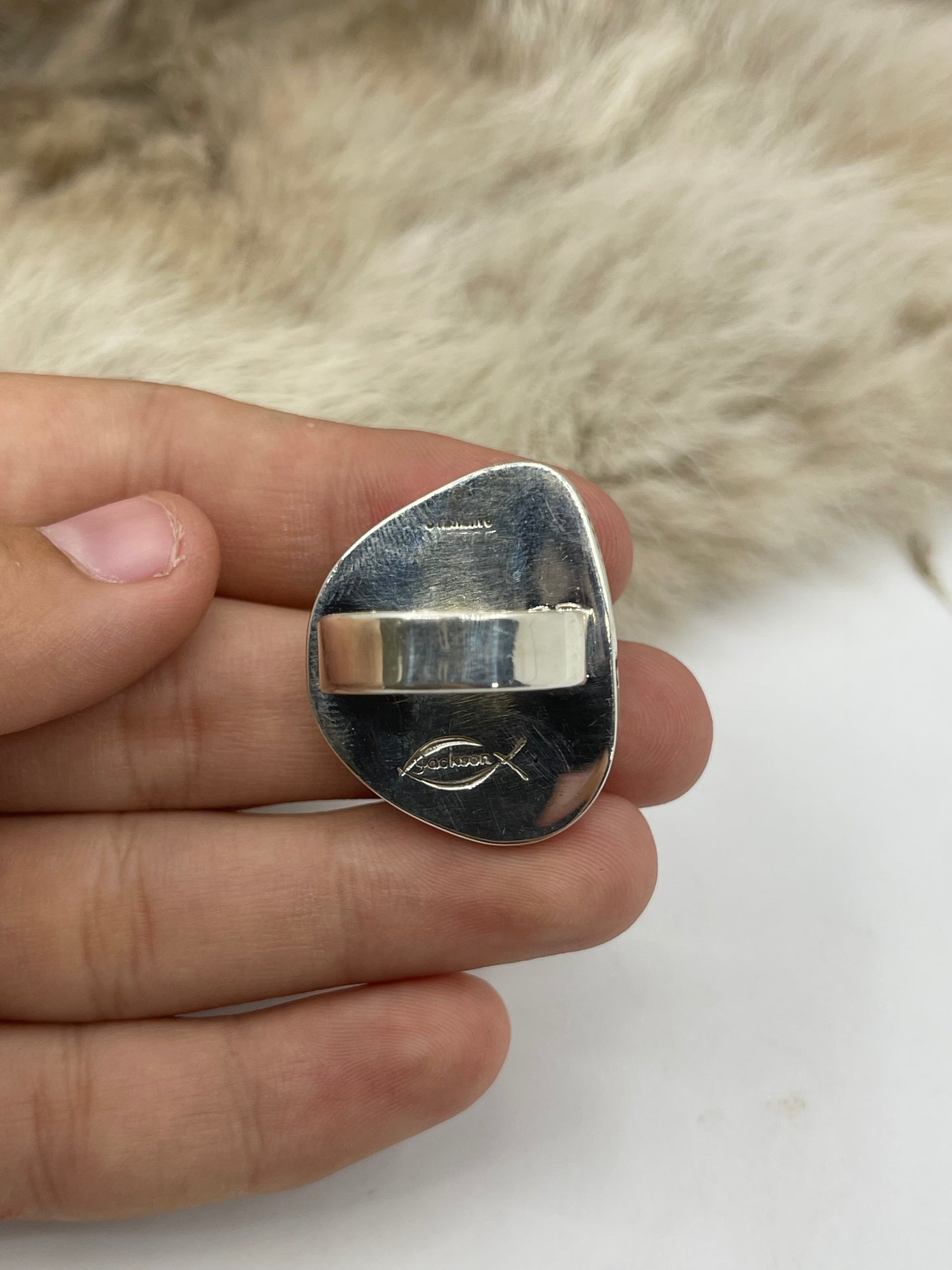 8.0 Kingman Turquoise Ring by Marie Jackson, Navajo